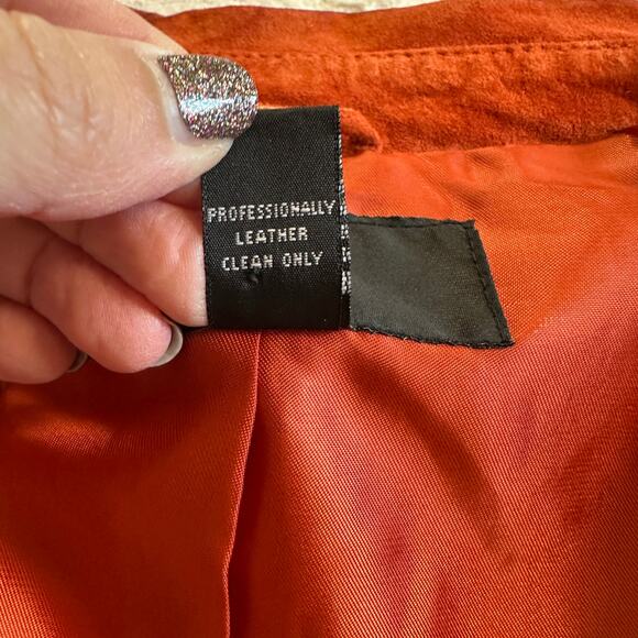 Alfani Burnt Orange Suede Leather Blazer Jacket L Statement Western Boho Artsy - Picture 6 of 9